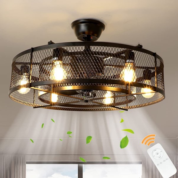 Depuley Farmhouse Cage Style Ceiling Fan with 6 Lights